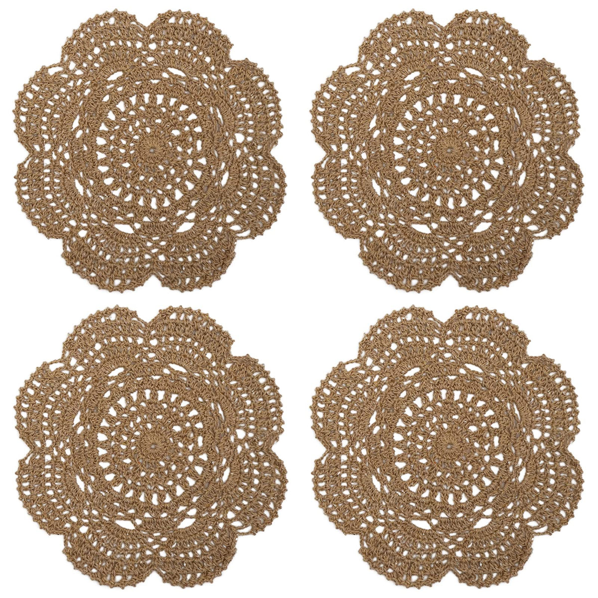 Phantomon 8 Inch Doilies Crochet Round Lace Doily Handmade Placemats 100% Cotton Crocheted Coasters, Pack of 4 (Burgundy)