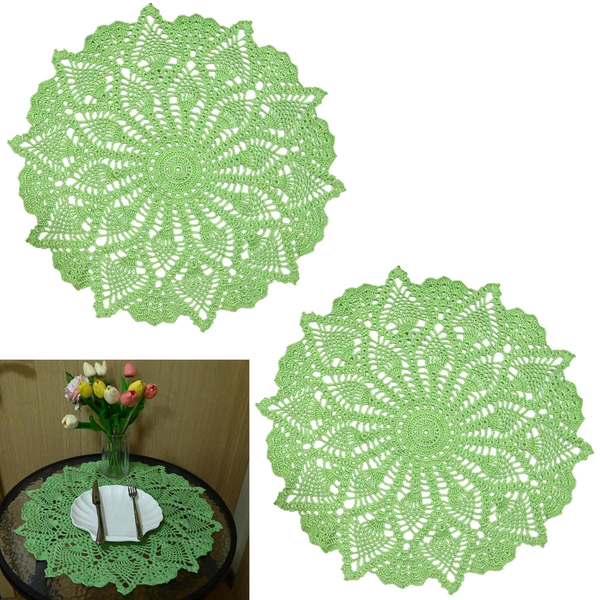18 in to 20 in Doily Coasters Lace Tablecloth Doilies Handmade Crochet Placemat Women Vase Mat Kitchen Table Runner for Mother's Day Wedding (1PC, Red)