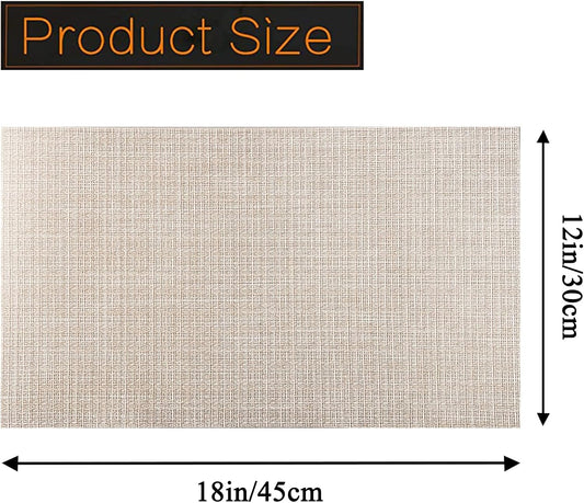 PIGCHCY Beige Placemats Set of 4 Vinyl PVC Durable Place Mats for Dining Table,Heat Resistant Non-Slip Woven Tabel Mats (18x12 inches, Beige)