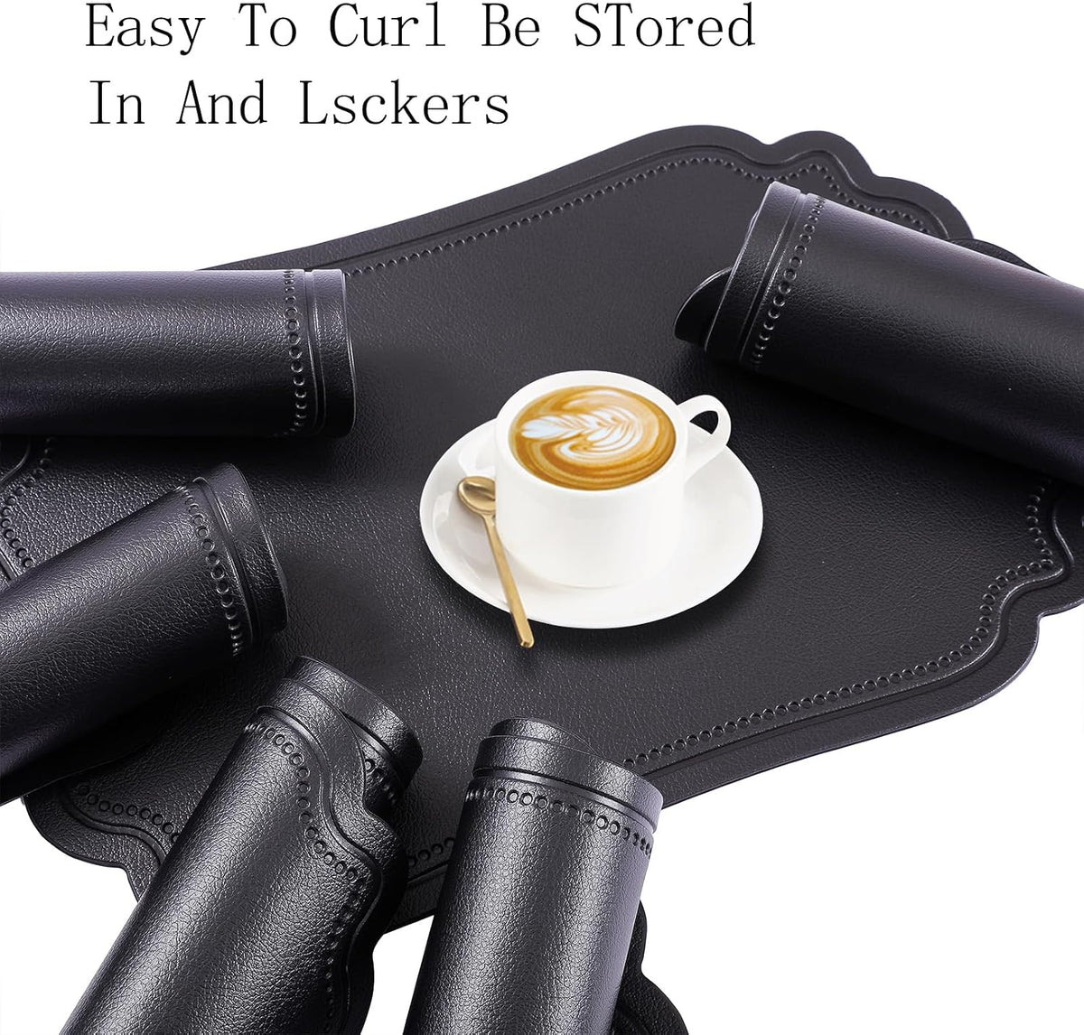 Black Placemats Indoor Set 6,Faux Leather Table Mat Waterproof