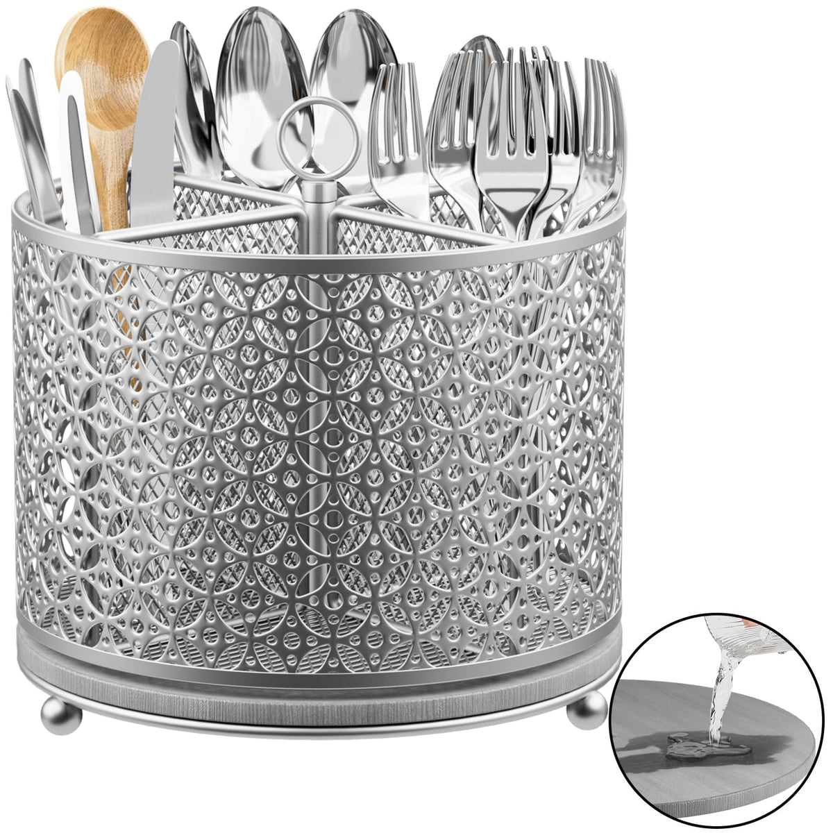 360° Rotating Kitchen Utensil Holder - Large Silverware Caddy Fast-Drying