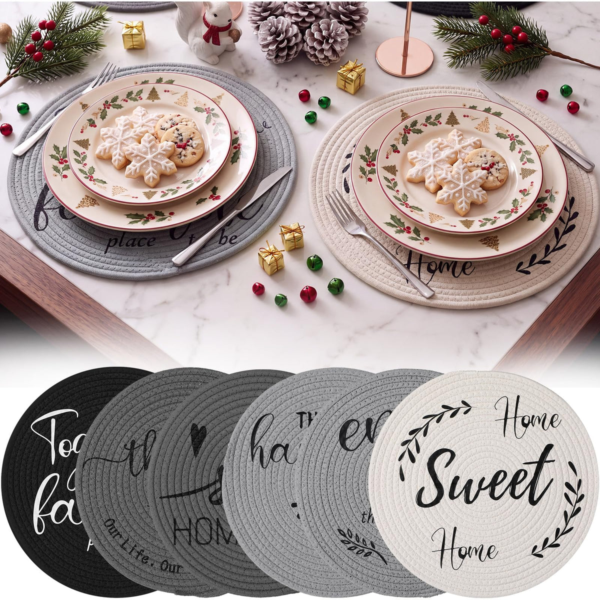 13 Inch Round Cotton Placemat Set of 6 Woven Boho Coasters Table Mats Dining Table Setting Decor Washable Heat Resistant Farmhouse Circle Place Mats for Home Accessories(Brown)