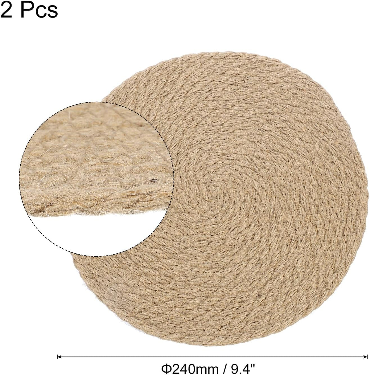 uxcell Jute Placemats, 2 Pack 9" x 9" Round Woven Placemats, Natural Farmhouse Jute Braided Table Runner for Kitchen Countertops, Table, Home Decor (Brown)