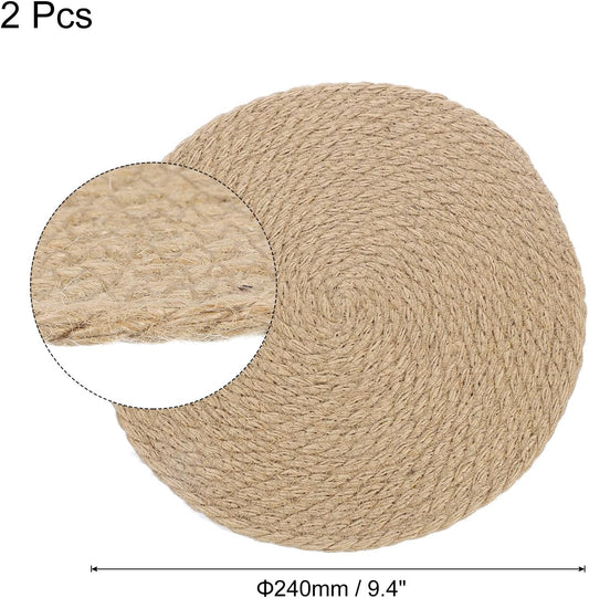 uxcell Jute Placemats, 2 Pack 9" x 9" Round Woven Placemats, Natural Farmhouse Jute Braided Table Runner for Kitchen Countertops, Table, Home Decor (Brown)