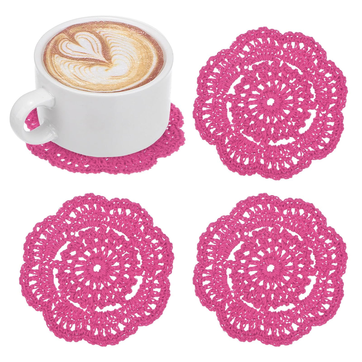 M METERXITY 8pcs Handmade Crochet Coasters 4"/10cm Round Light Pink