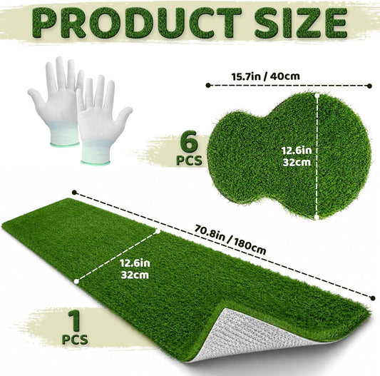 7pcs Golf Artificial Grass Placemats and Table Runner Set, Realistic Green Fake Grass Table Decor, Golf Centerpieces for Table, Non Slip Turf Table Runner for Golf Party (placemat Set)