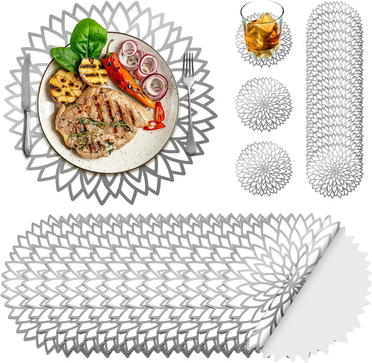 Geosar 200 Pcs Silver Metallic Disposable Paper Placemats Set 13 Inch