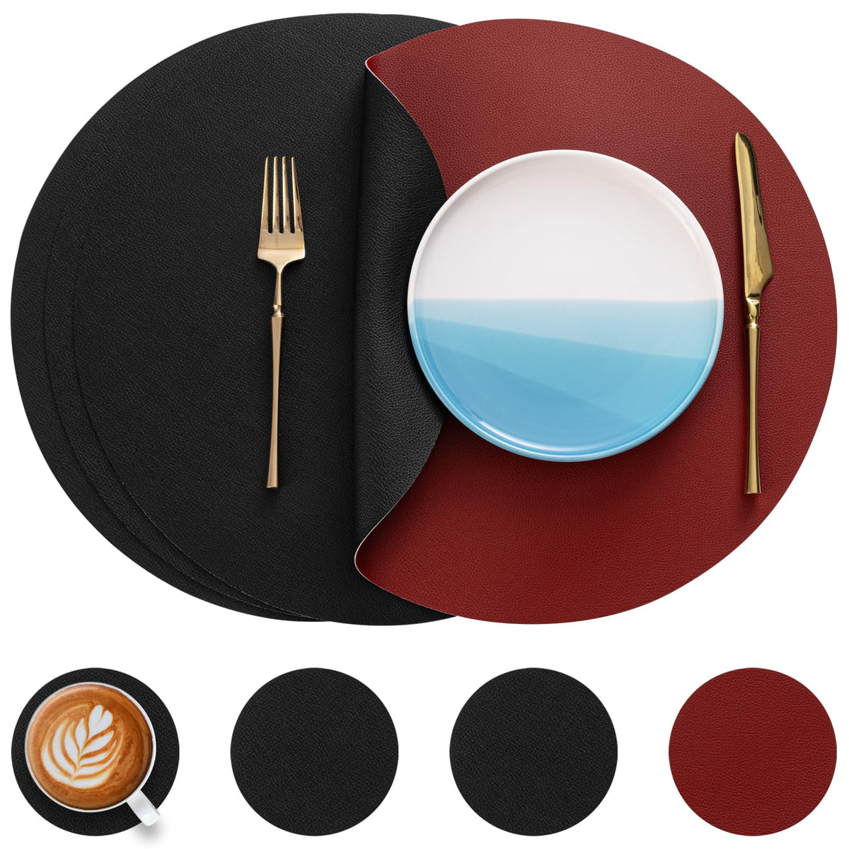 Myir JUN 15 Inches Round Placemats Set of 6 Faux Leather Place Mats