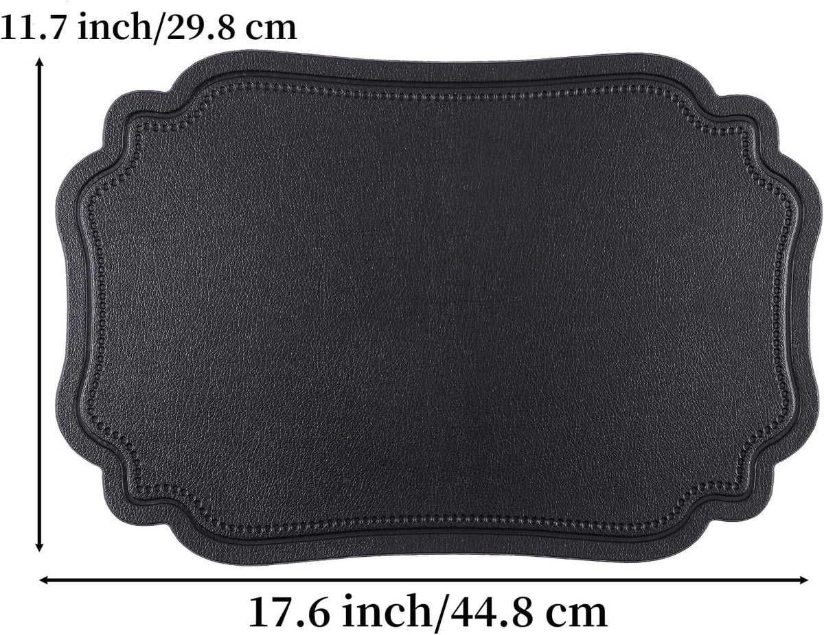 Black Placemats Indoor Set 6,Faux Leather Table Mat Waterproof