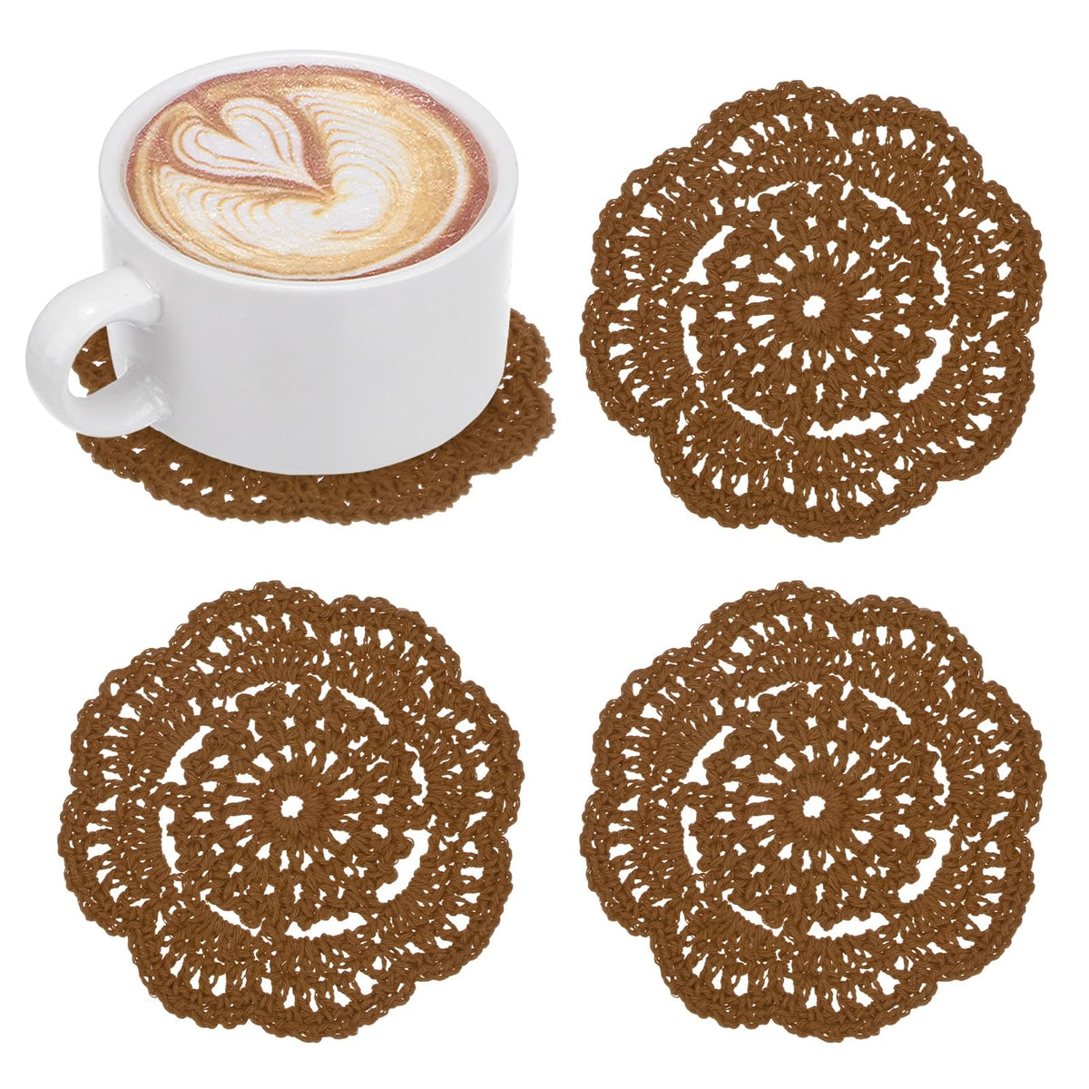 M METERXITY 8pcs Handmade Crochet Coasters 4"/10cm Round Light Pink