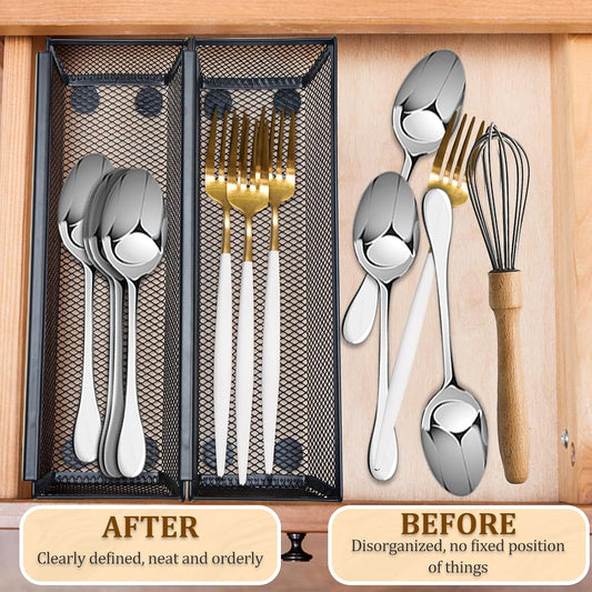 2PCS Utensil Drawer Organizer for Kitchen, Mesh silverware drawer organizer