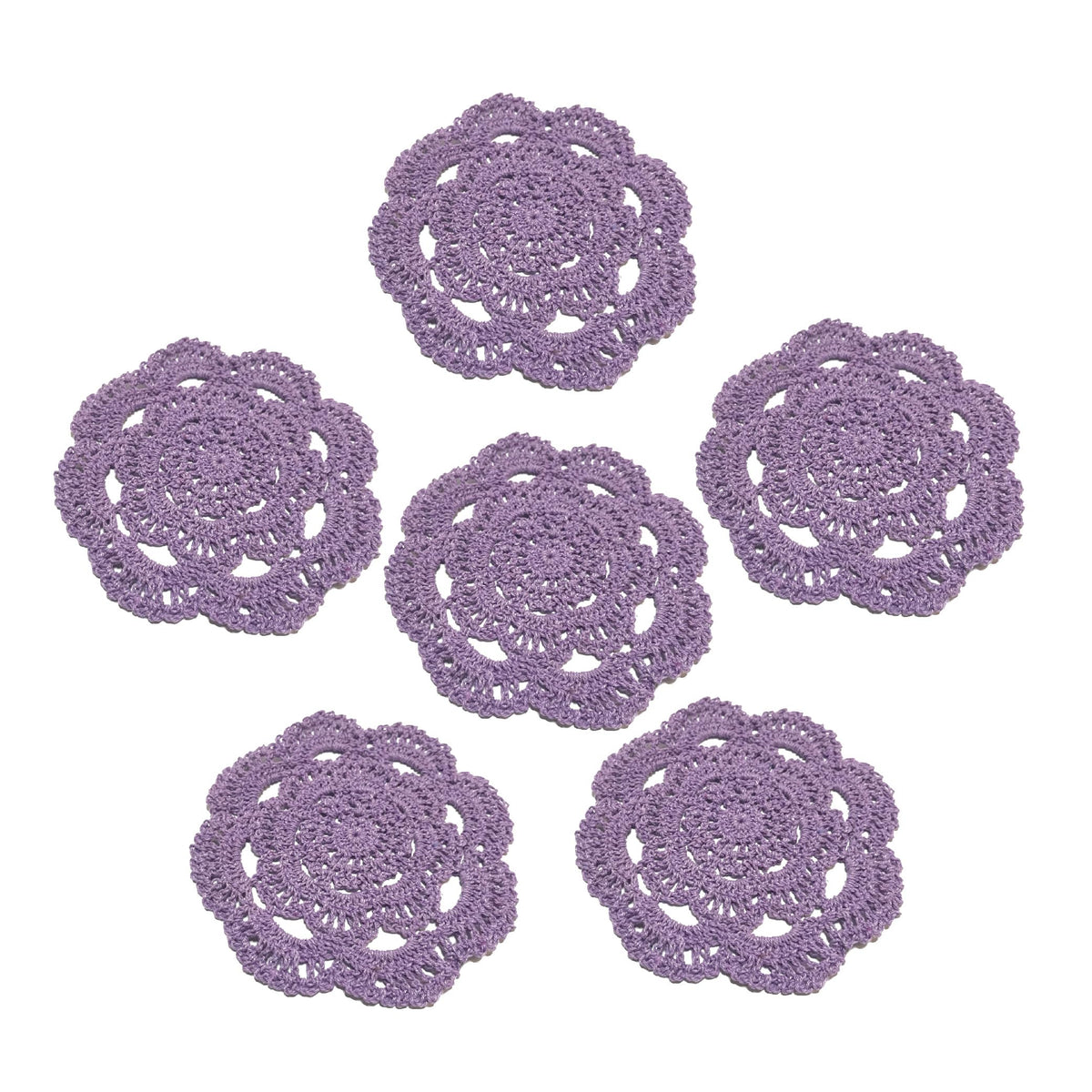 KuGuo Crochet Cotton Coasters, 6 Pack, 6 Inch Round, White