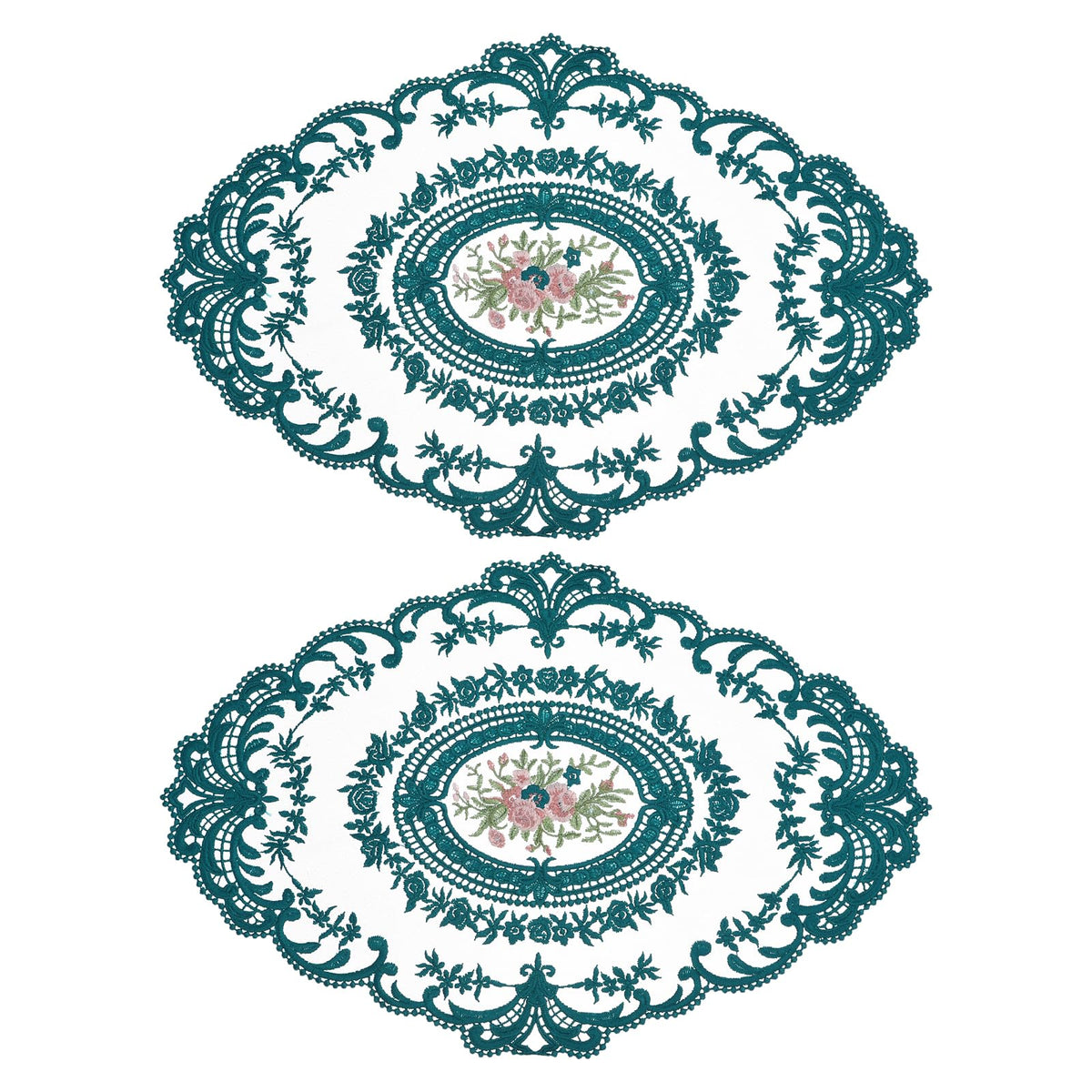 uxcell Retro Lace Placemat 12x16 Oval Embroidered Table Place 2Pack Gray