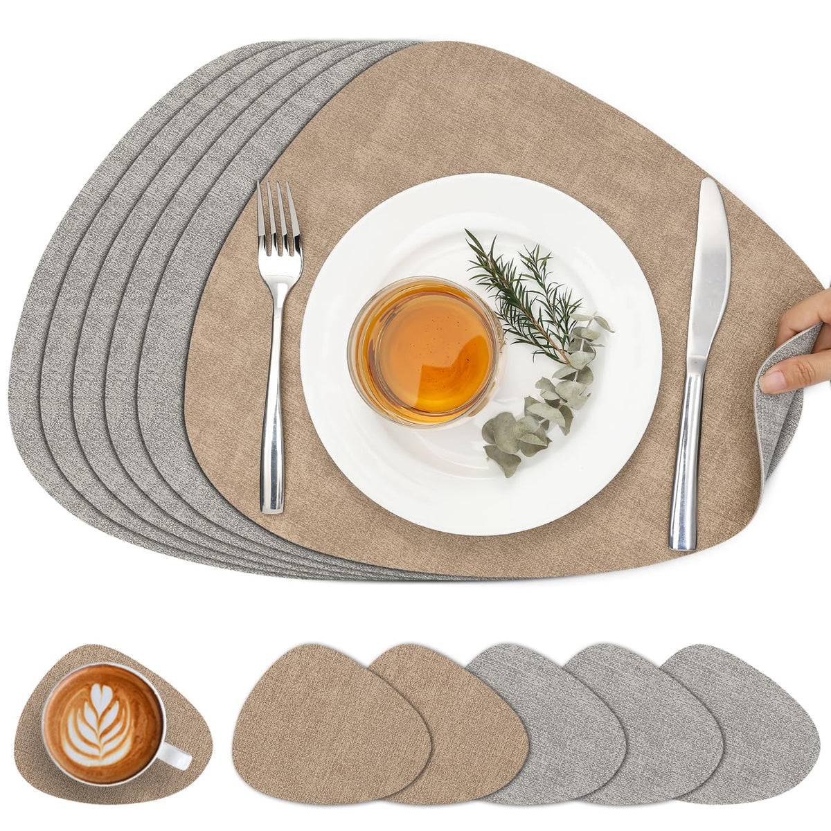 Faux Leather Placemats Set of 4, Dual Sided with Drink Coasters