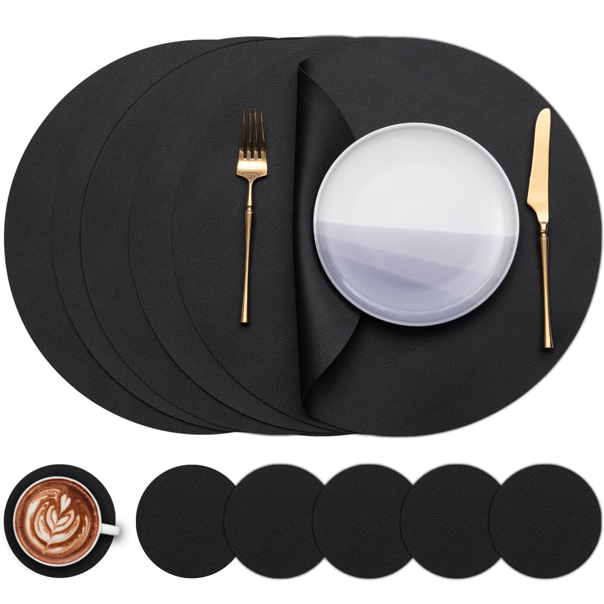 Myir JUN 15 Inches Round Placemats Set of 6 Faux Leather Place Mats