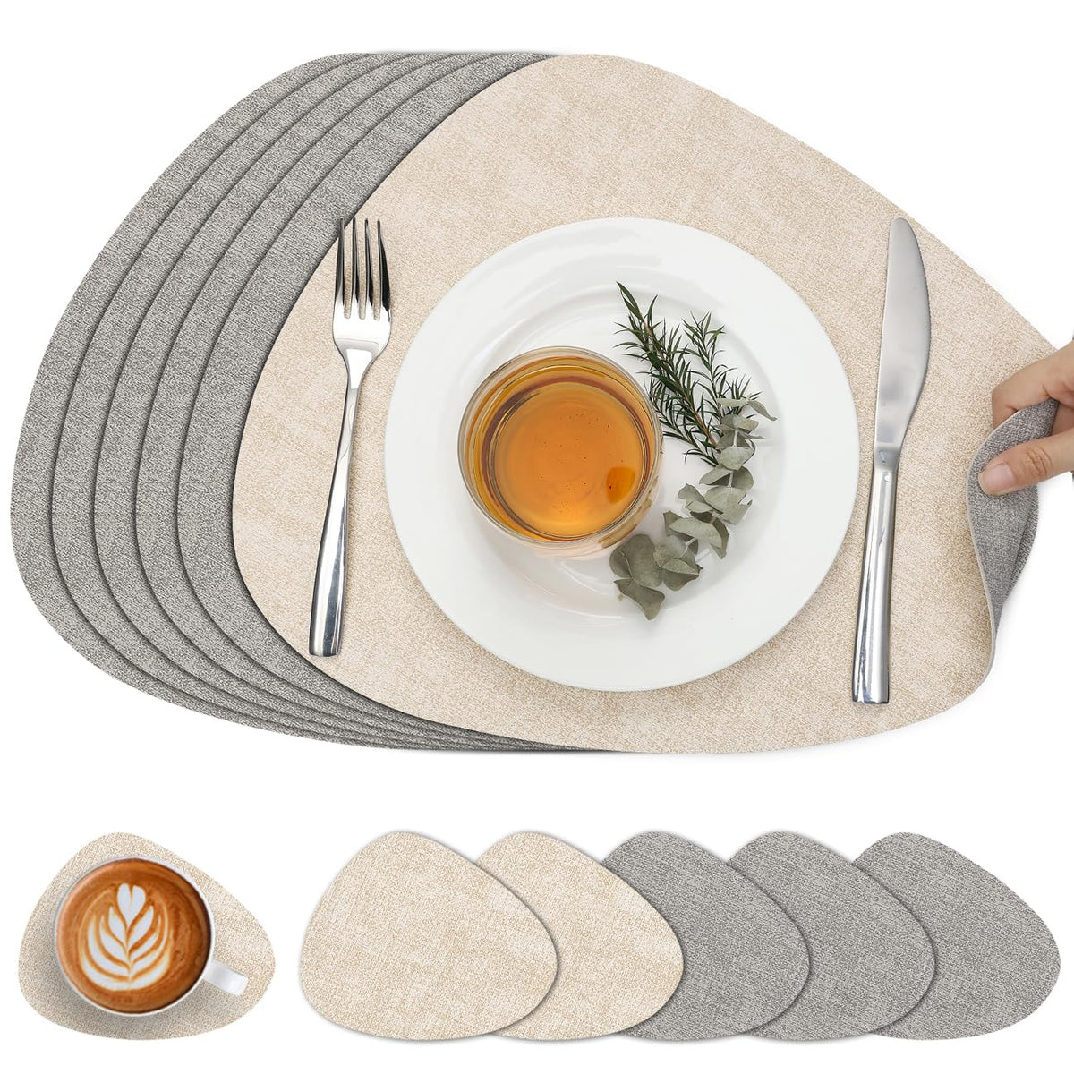 Faux Leather Placemats Set of 4, Dual Sided with Drink Coasters