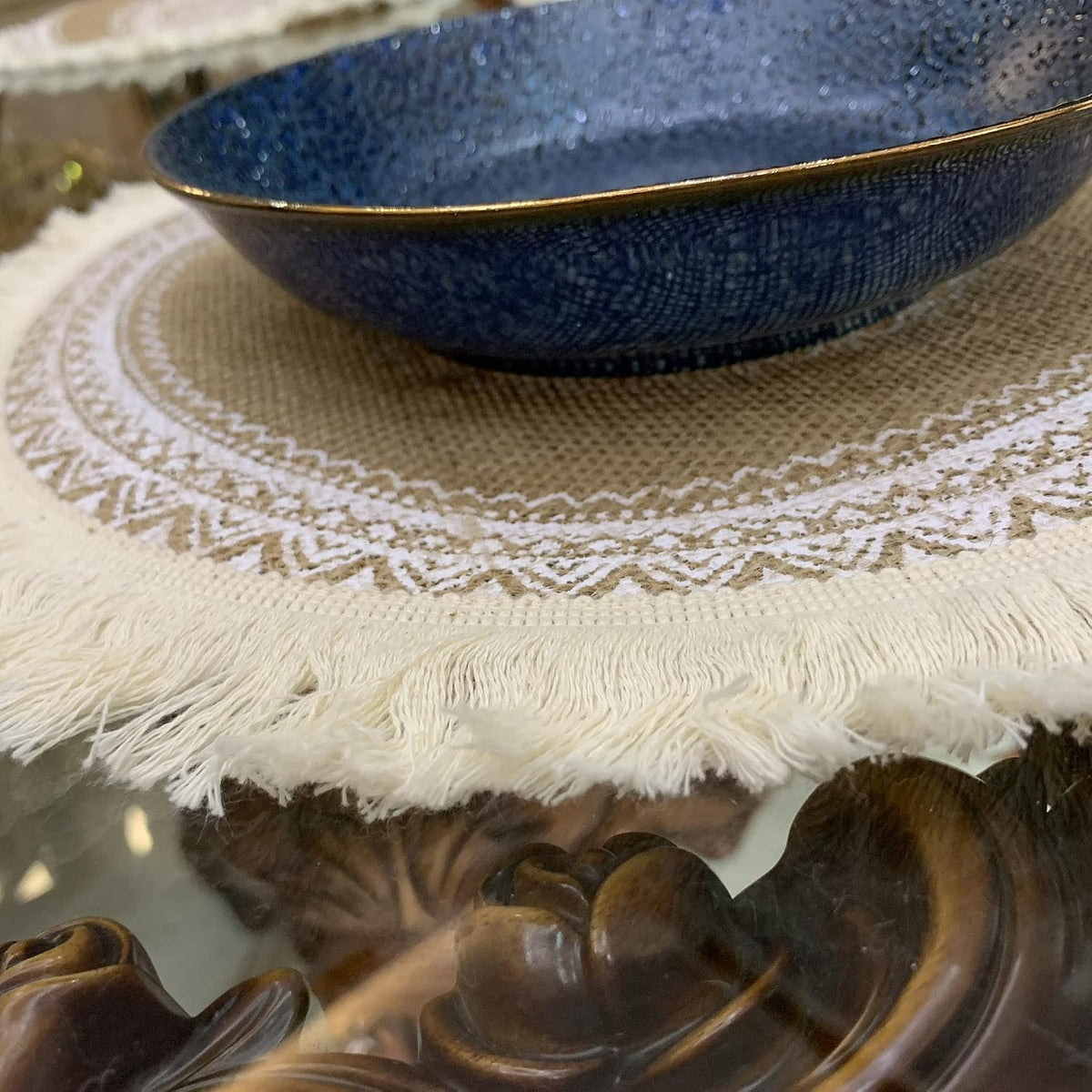 Round Placemats Set of 6, Dining Winter Modern Dinner Braided Beige Boho Round Table and Fall Circle Placemats Boho Tssels Runner Kitchen Table Plate Mats Set of 6 (Colour A)