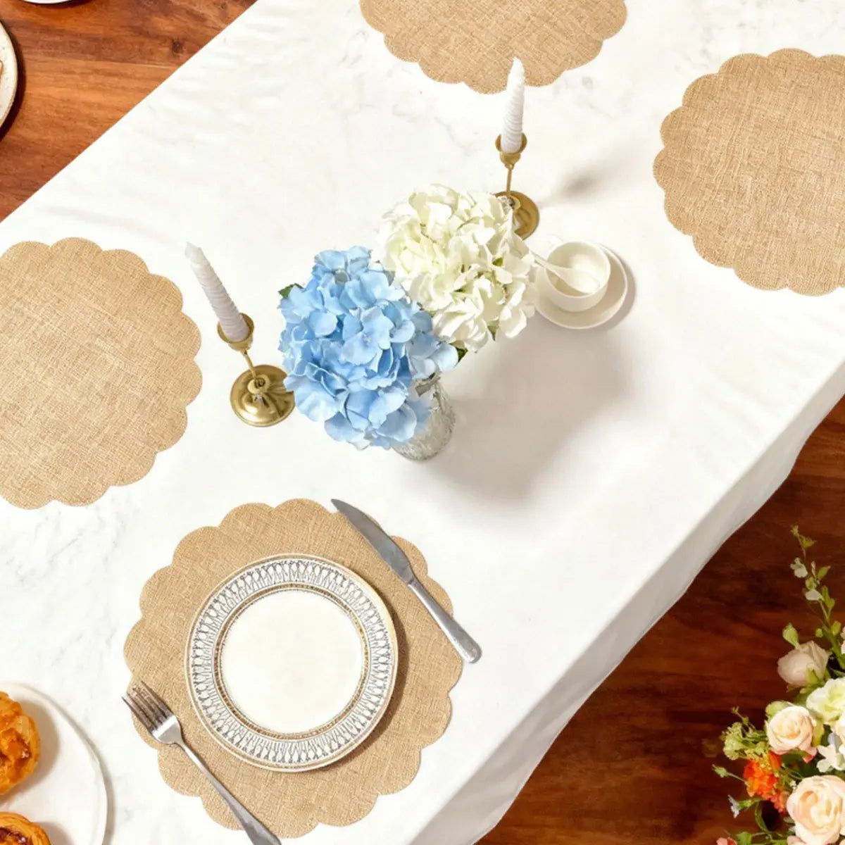 12pc Round Floral Jute Table Mats, 12.99 Inch Rustic Linen Placemats, Household Placemat, Kitchen Decorative Placemat, Bulk Farmhouse Decor, Wedding Mat, Boho Style, Boho Placemats Set, Floral Pattern Placemat, Reusable