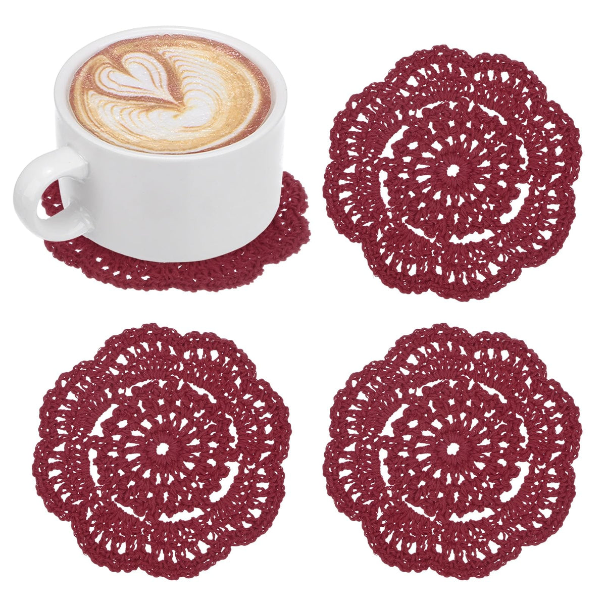 M METERXITY 8pcs Handmade Crochet Coasters 4"/10cm Round Light Pink