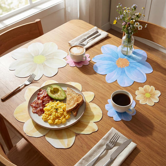 Qinyoung 96 Pcs Floral Paper Placemats and Coasters Set Disposable