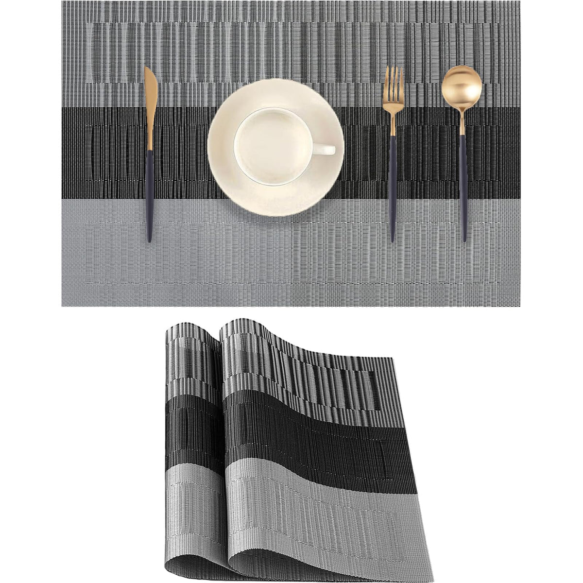 Frame Gold Placemats Set of 2 - Heat-Resistant, Non-Slip Table Mats