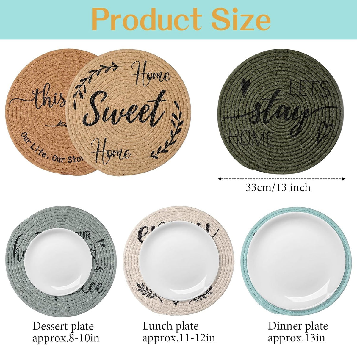 13 Inch Round Cotton Placemat Set of 6 Woven Boho Coasters Table Mats Dining Table Setting Decor Washable Heat Resistant Farmhouse Circle Place Mats for Home Accessories(Brown)