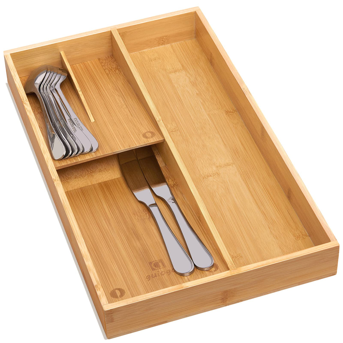 guiogc Bamboo Silverware Drawer Organizer, Kitchen Small Silverware Organizer, Utensil Tray Holder, Cutlery Tray for Spoons, Forks, Knives, Suitable for a family of 2-4