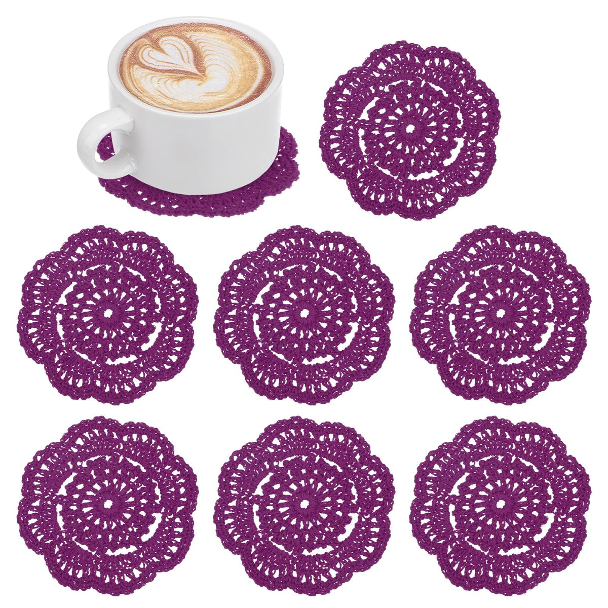 M METERXITY 8pcs Handmade Crochet Coasters 4"/10cm Round Light Pink