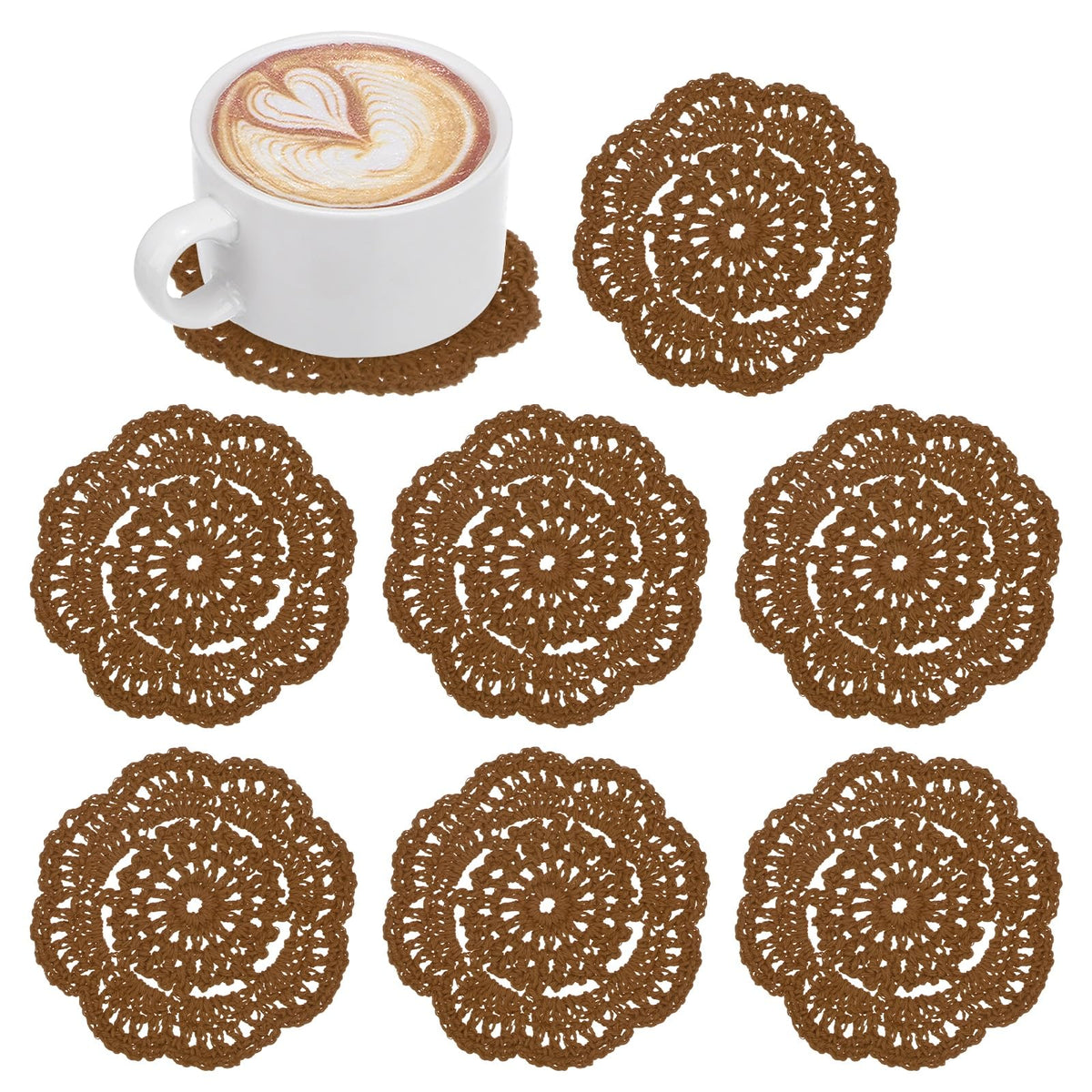 M METERXITY 8pcs Handmade Crochet Coasters 4"/10cm Round Light Pink