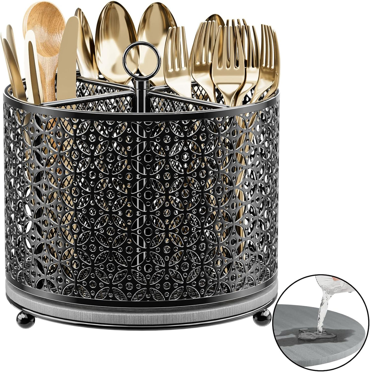 360° Rotating Kitchen Utensil Holder - Large Silverware Caddy Fast-Drying