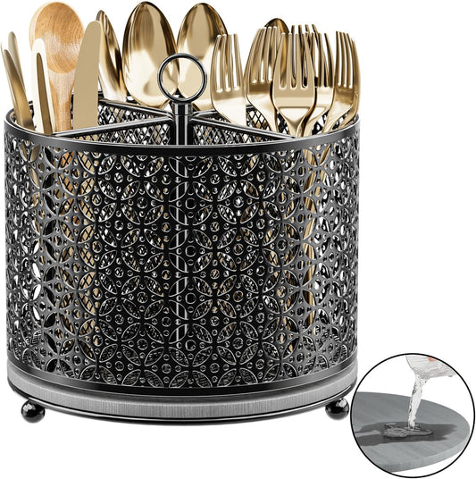 360° Rotating Kitchen Utensil Holder - Large Silverware Caddy Fast-Drying