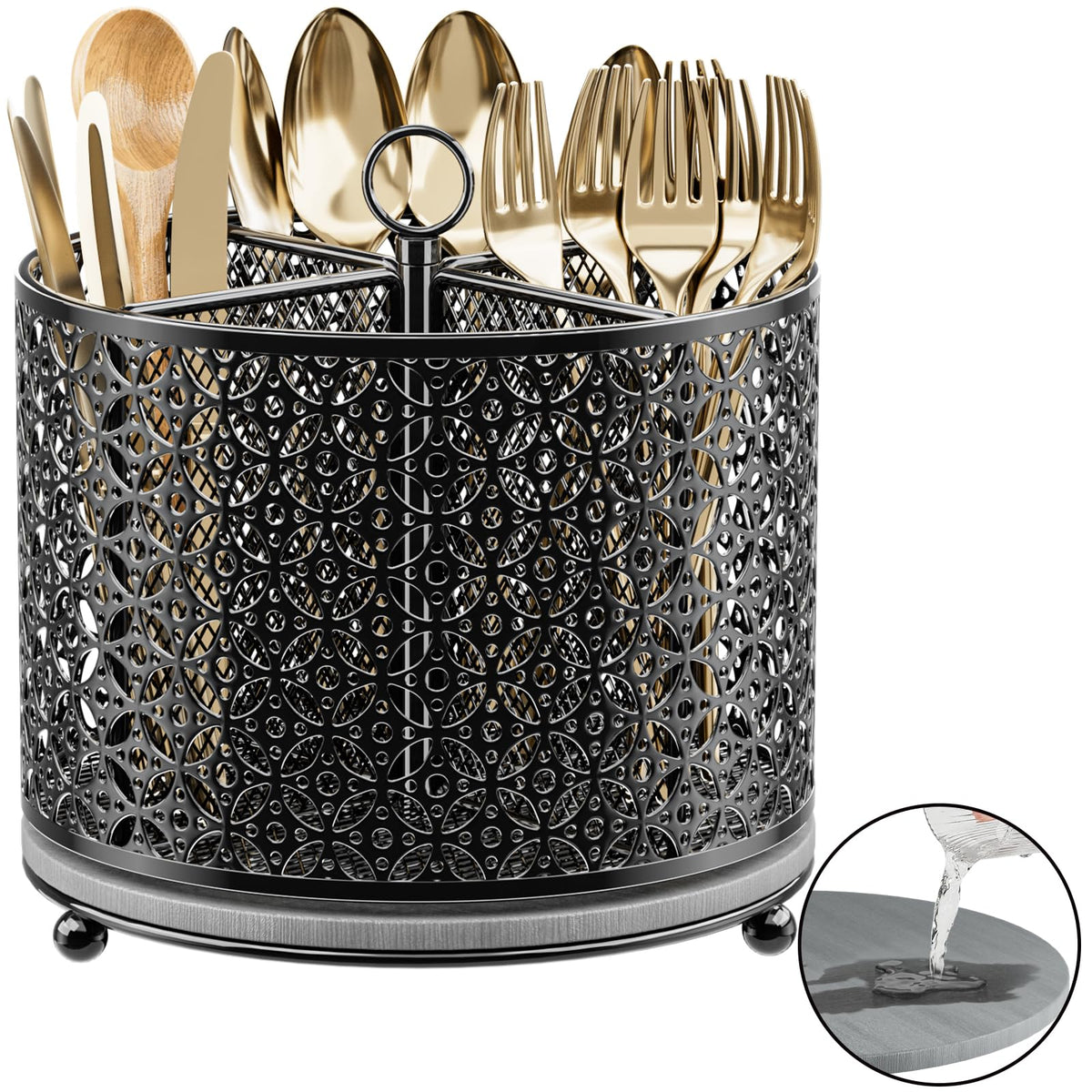360° Rotating Kitchen Utensil Holder - Large Silverware Caddy Fast-Drying