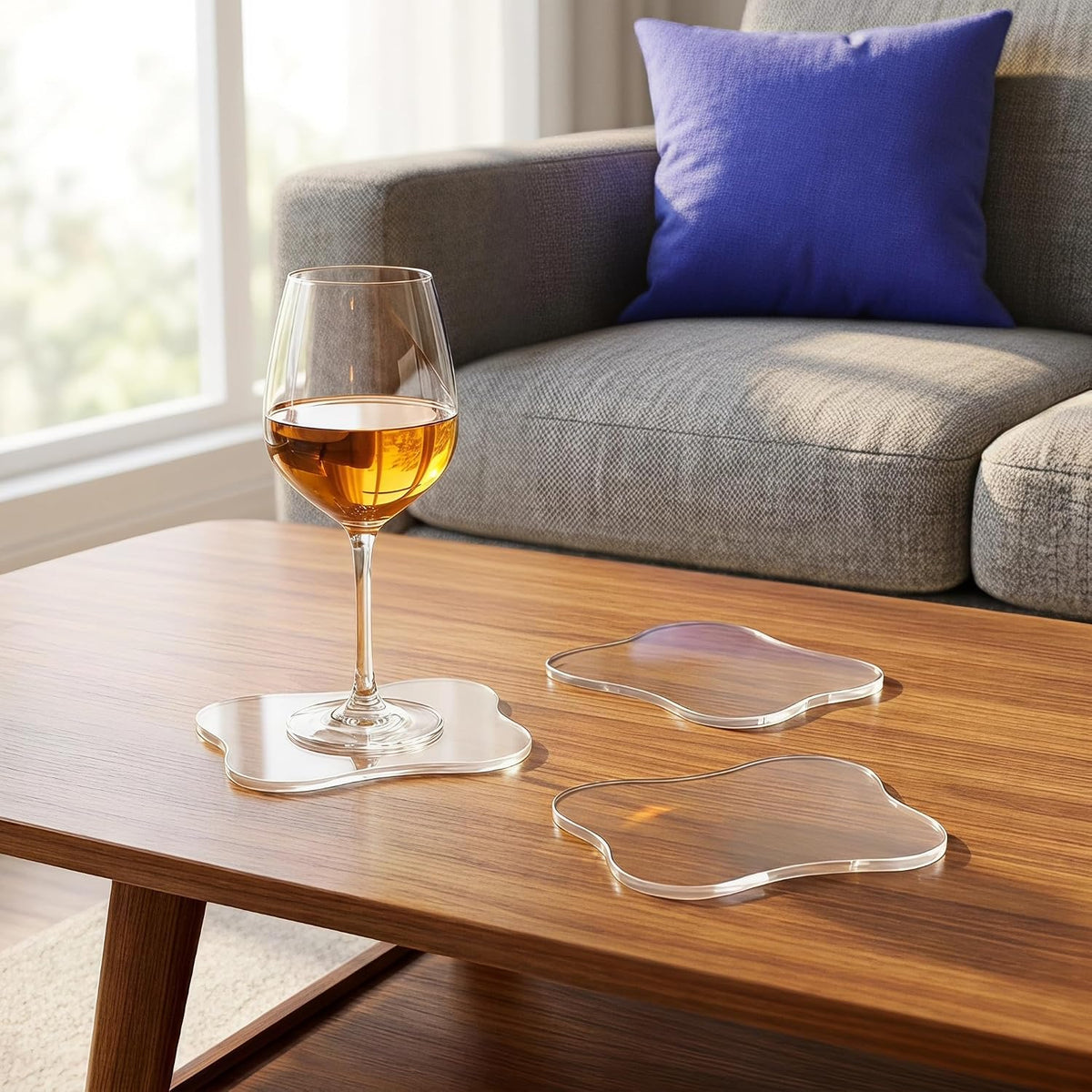 3 Pcs Acrylic Irregular Coasters Cloud Shape Cup Mats Transparent Cute Coaster for Tabletop Protection Home Decor for Coffee Table, Stone Tables, Desk, Kitchen, Office (Clear)