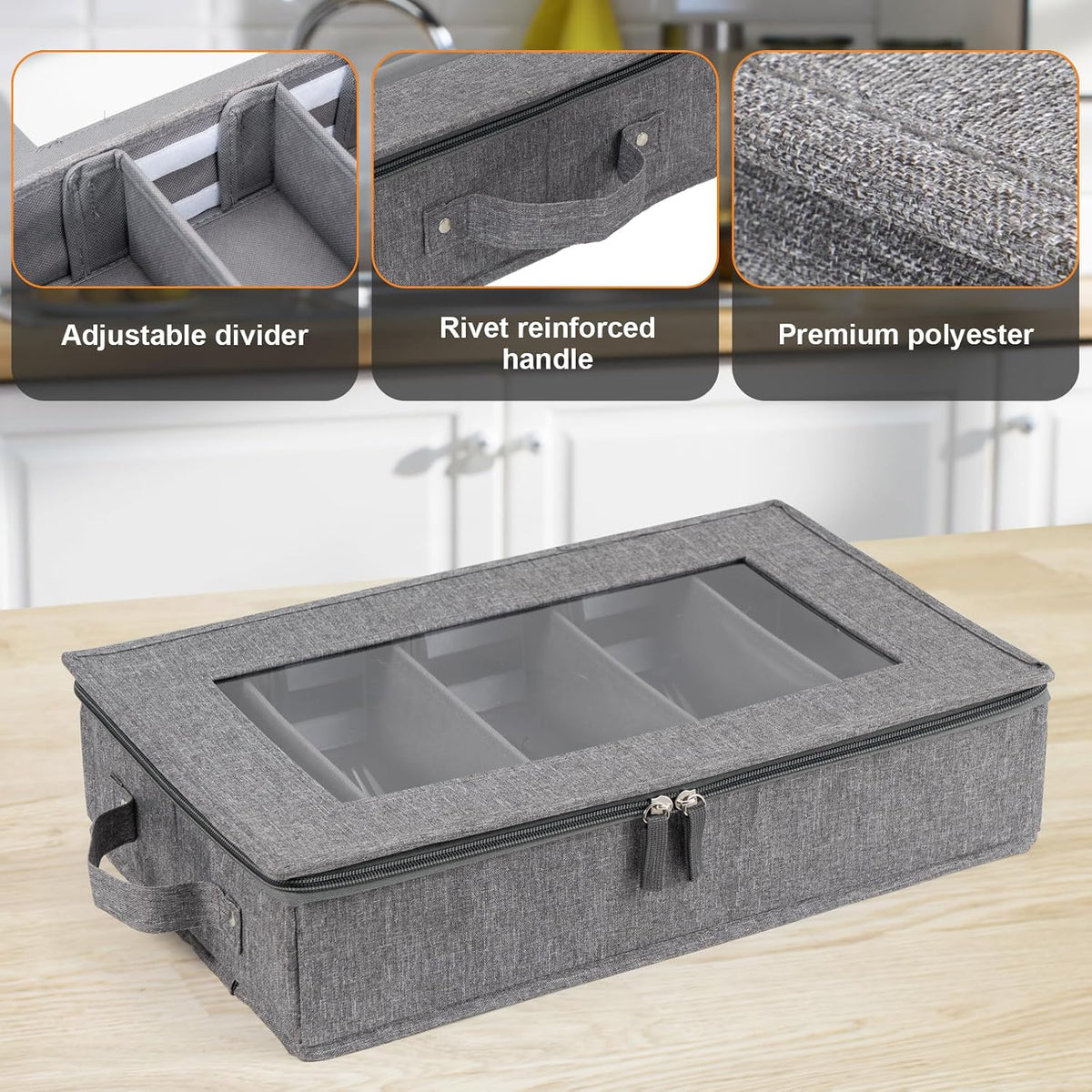 Silverware Storage Box Chest with Dividers, Flatware Utensil Storage Case,