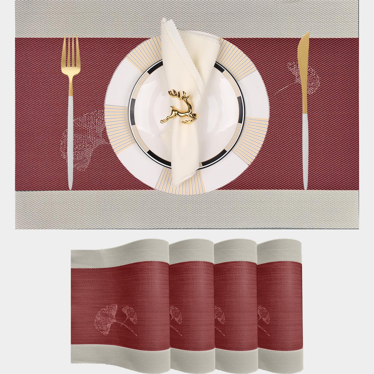 PIGCHCY Beige Placemats Set of 4 Vinyl PVC Durable Place Mats for Dining Table,Heat Resistant Non-Slip Woven Tabel Mats (18x12 inches, Beige)