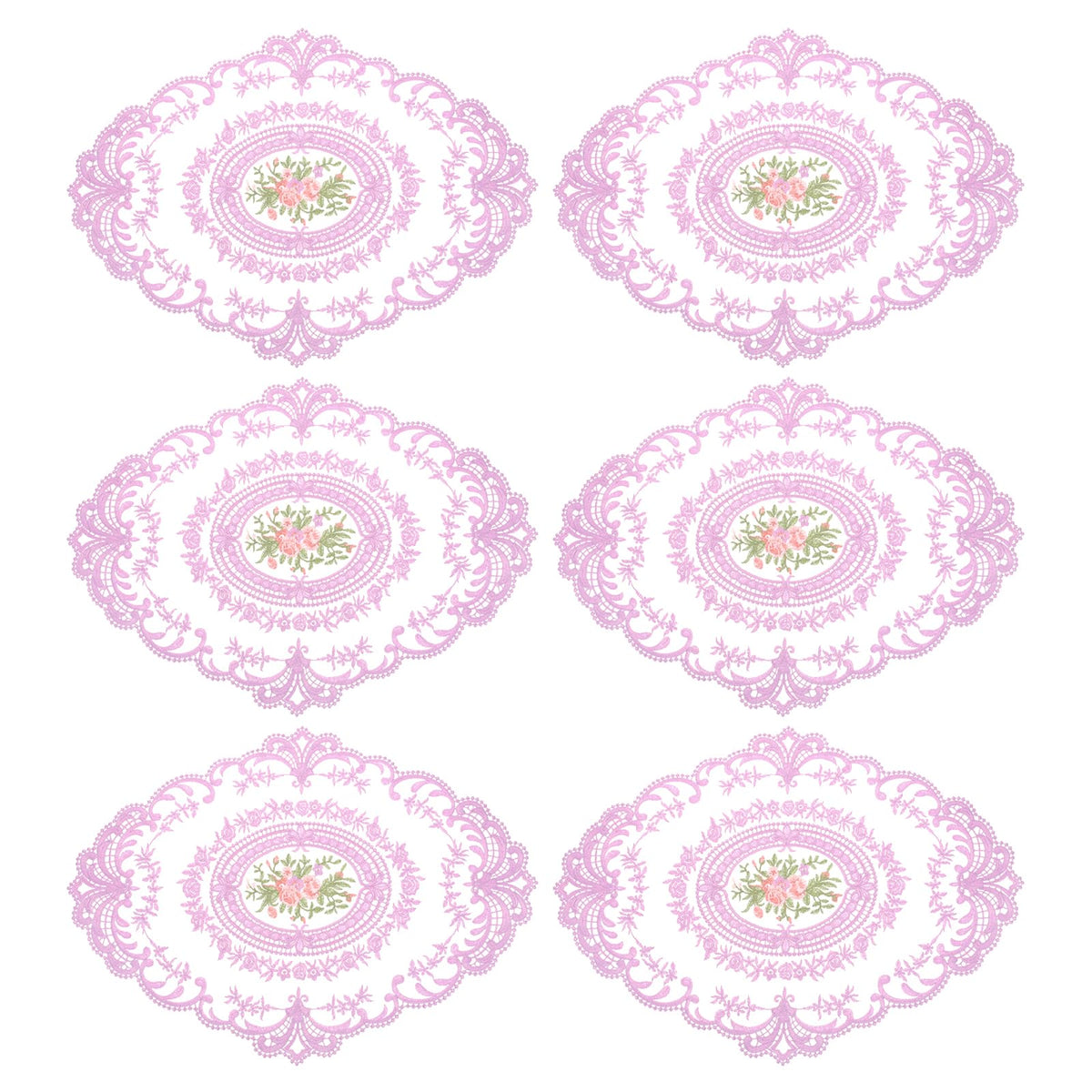 uxcell 6Pack Retro Lace Placemat 12x16-in Oval Embroidered Table Place Mats French Crochet Doilies Coasters Cup Mat for Home Wedding, Sapphire Blue