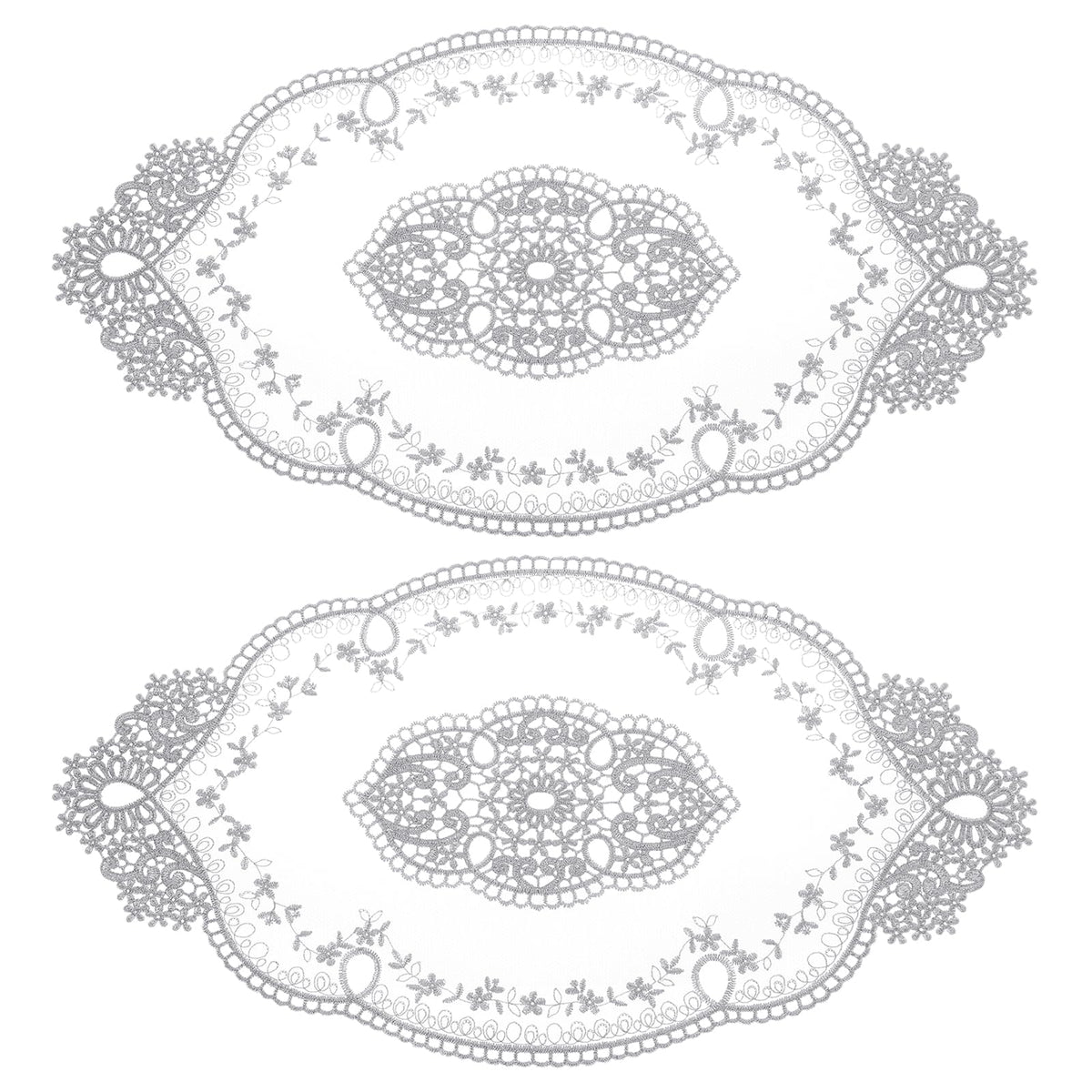 uxcell 2Pack Retro Lace Placemat 11x20-in Oval Embroidered Table Place Mats French Crochet Doilies Coasters Cup Mat for Home Wedding, Dark Grey