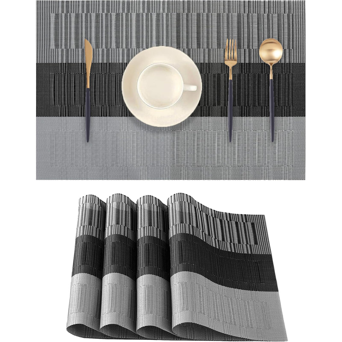 Frame Gold Placemats Set of 2 - Heat-Resistant, Non-Slip Table Mats