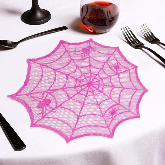 Halloween Spider Web Placemats Purple Lace Spider Web Heat Insulation Table Mats Placemat for Halloween Family Party Dining Table Decoration Supplies (4 Pcs)