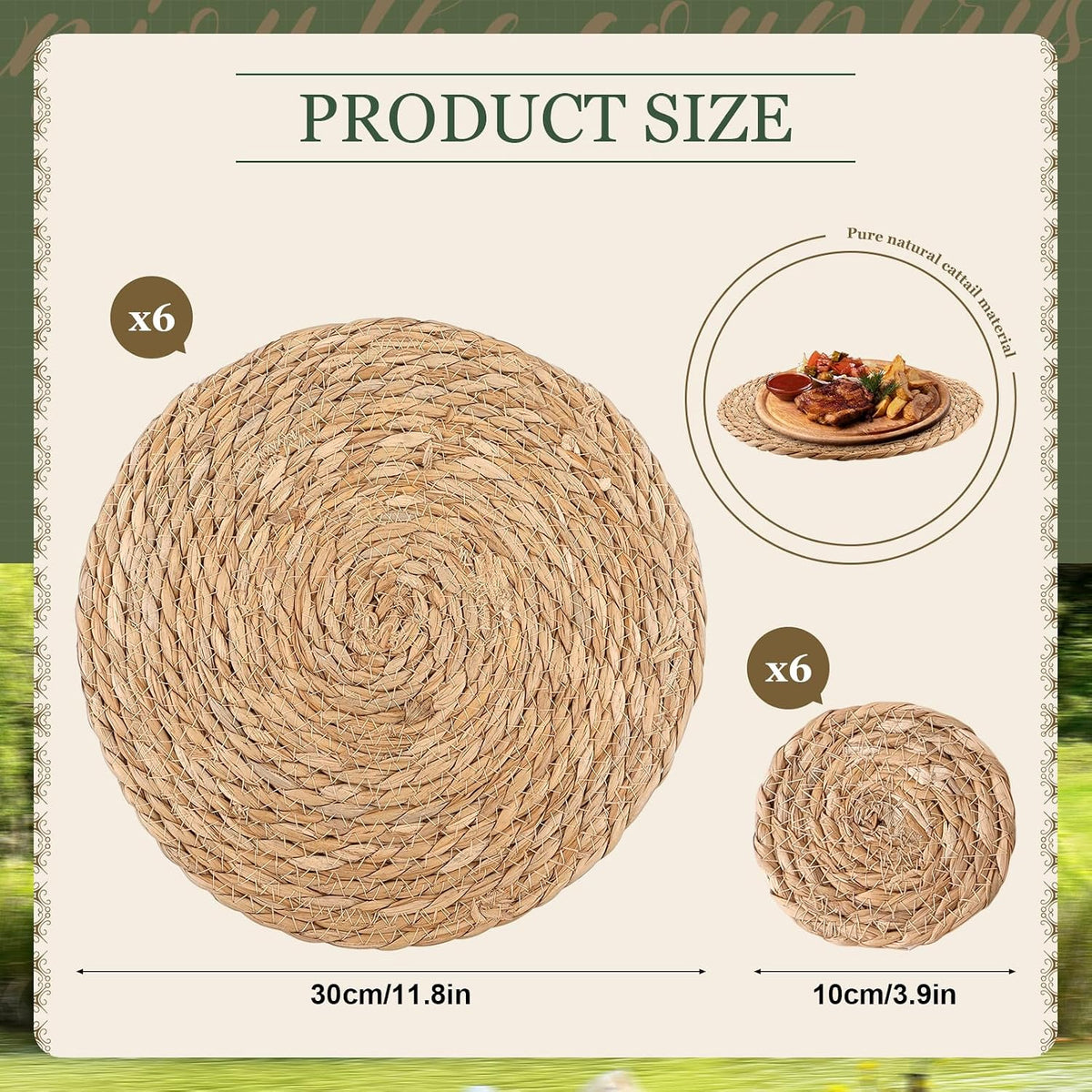 Round Woven Placemats Set of 6 12 Inch with 6 Coasters 4 Inch Boho Natural Handmade Table Mats Table Decor Farmhouse Rustic Weave Wicker Placemats for Dining Table Home