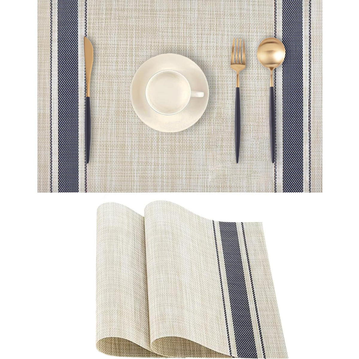 Frame Gold Placemats Set of 2 - Heat-Resistant, Non-Slip Table Mats