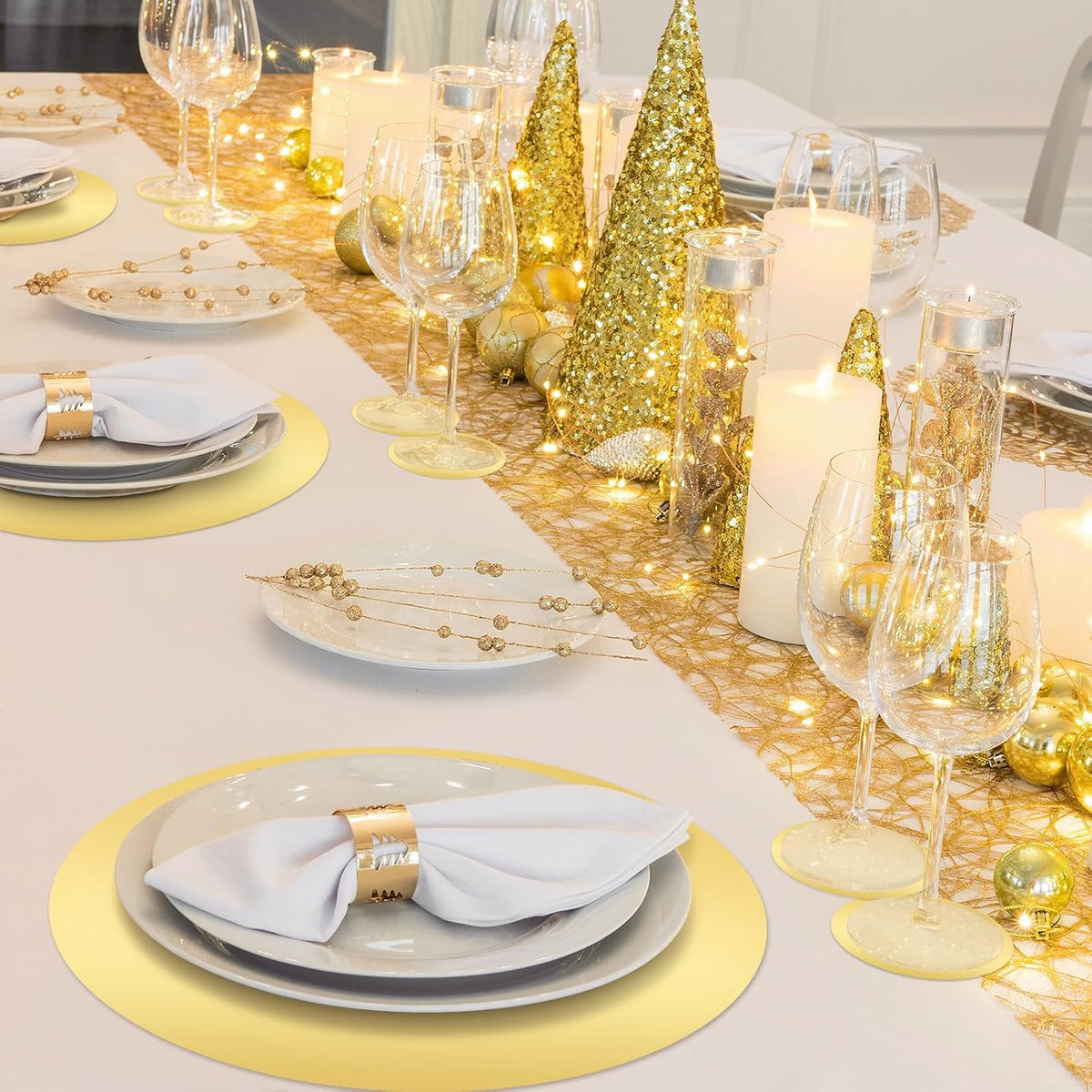 Tioncy 100 Pcs Gold Round Placemats 13" Disposable Paper Chargers Plates