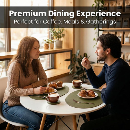 Premium Oval Faux Leather Placemat & Coaster Set with Innovative Cork-Look Printed Base，4/6/8-Piece Sets & 8 Colors，Non-Slip Dining Table Mats for Kitchen Dining