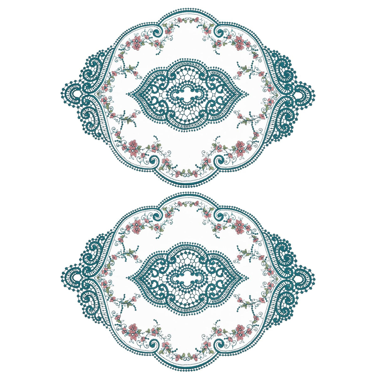 uxcell 2Pack Retro Lace Placemat 12x17-in Oval Embroidered Table Place Mats French Crochet Doilies Coasters Cup Mat for Home Wedding, Red