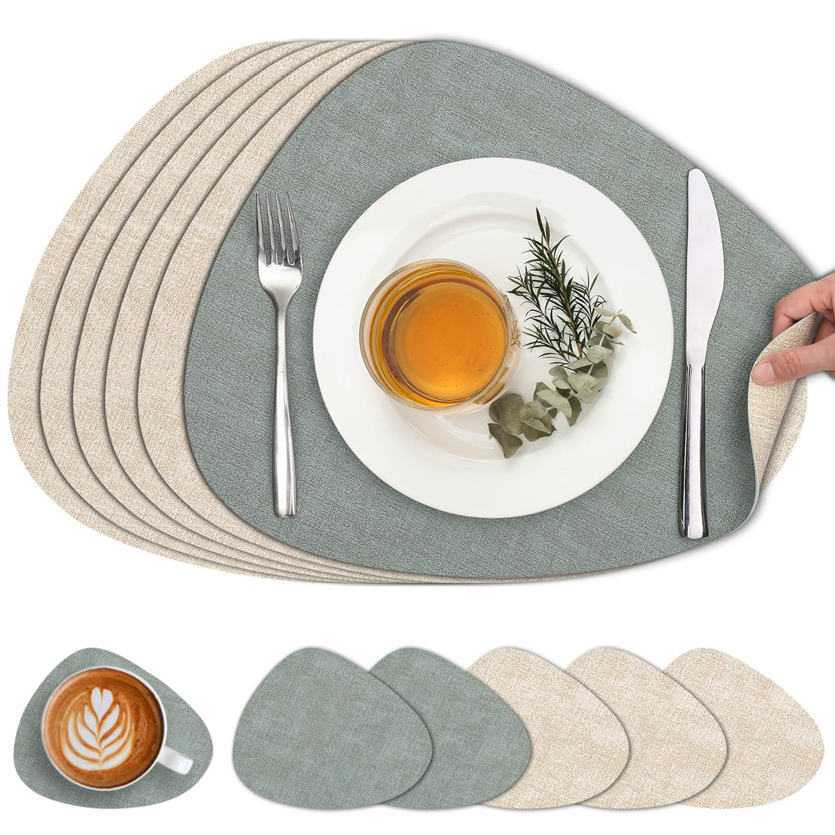Faux Leather Placemats Set of 4, Dual Sided with Drink Coasters