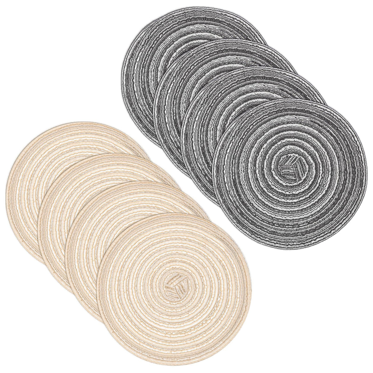 uxcell 8 Pcs Round Woven Placemats, 4.3 Inch Braided Washable Placemat Heat Resistant Decorative Place Mat for Kitchen Dining Table Countertop, Coffee/Khaki
