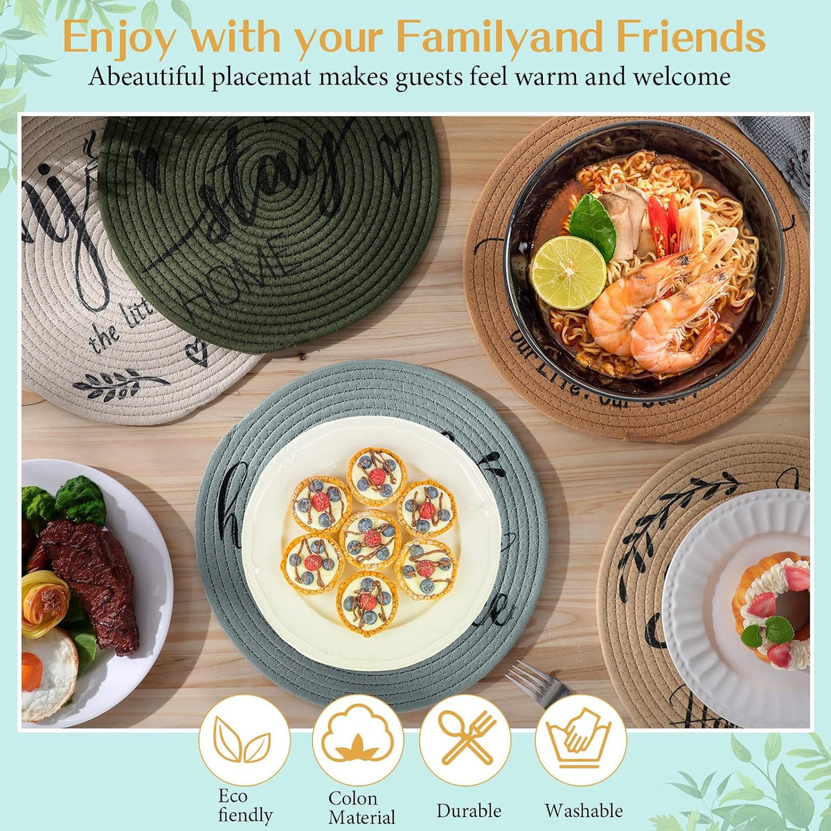 13 Inch Round Cotton Placemat Set of 6 Woven Boho Coasters Table Mats Dining Table Setting Decor Washable Heat Resistant Farmhouse Circle Place Mats for Home Accessories(Brown)