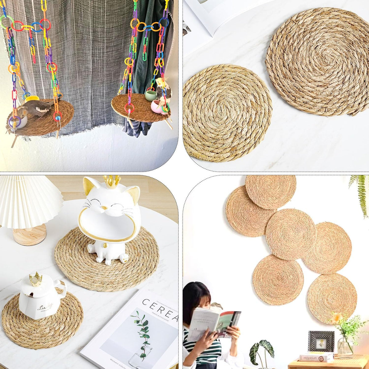Small Woven Placemats Set of 4, 10 Inch Mini Rattan Placemats Coaster Wicker Place Mats,Natural Farmhouse Jute Braided Table Runner for Small Tableware Please Choose Carefully (10 Inch)