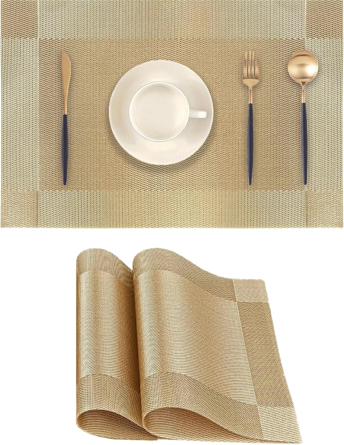 Frame Gold Placemats Set of 2 - Heat-Resistant, Non-Slip Table Mats