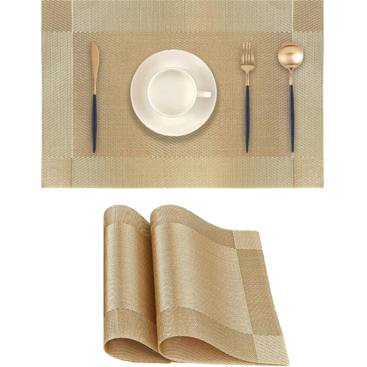 Frame Gold Placemats Set of 2 - Heat-Resistant, Non-Slip Table Mats